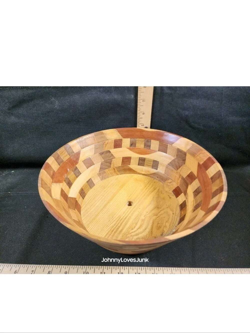 Vintage Large Segmented Hand-Turned Wood Salad Bowl MCM